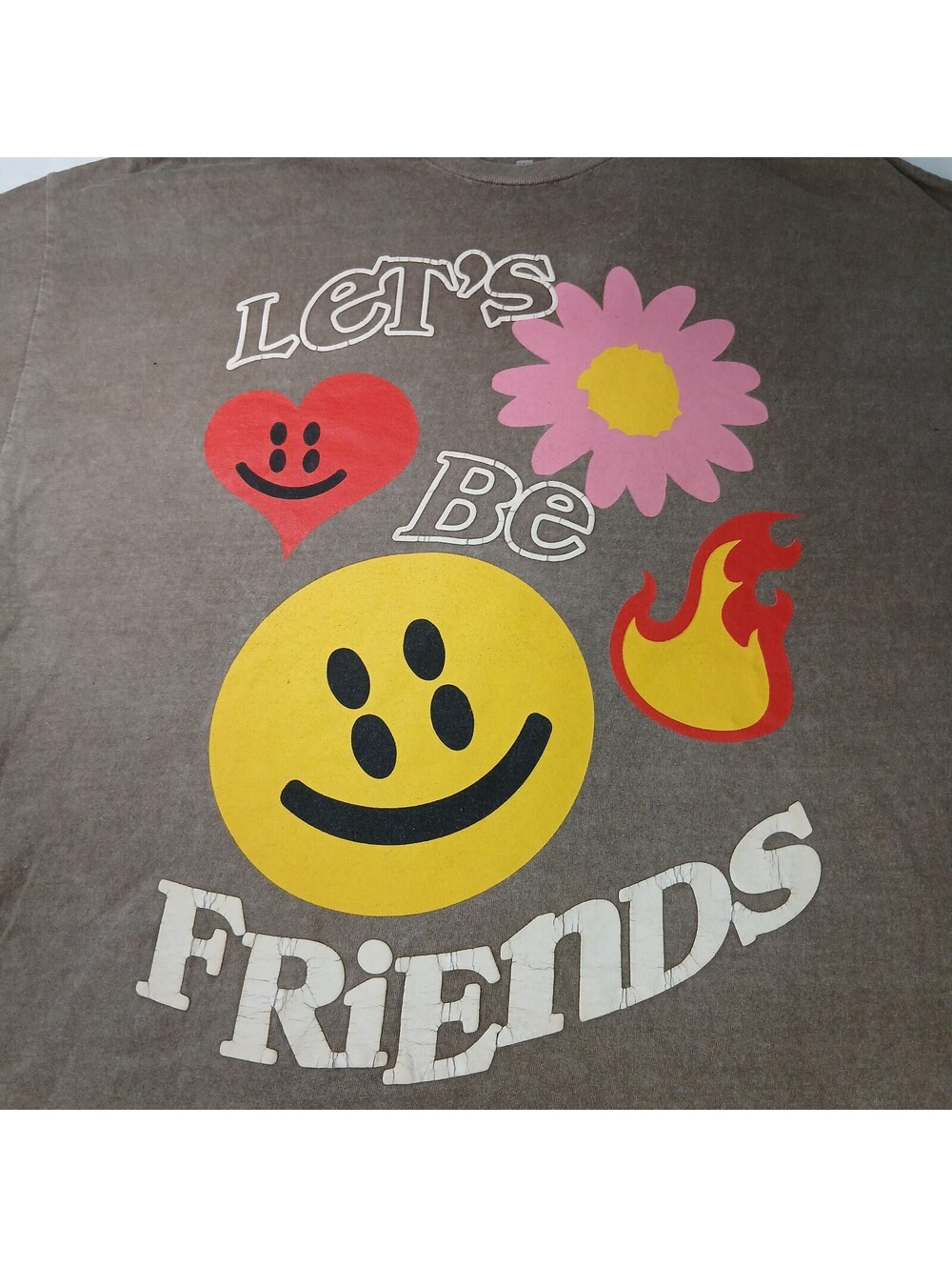 PacSun Lets Be Friends Smiley Face Graphic T Shirt Brown Oversized Mens XL Retro